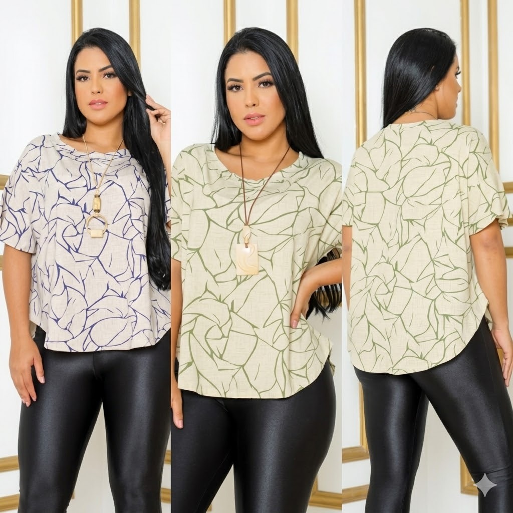 Blusa Mullet Marmorizada moda feminina soltinha manga curta elegante dia a dia confortável plus size leve estilosa