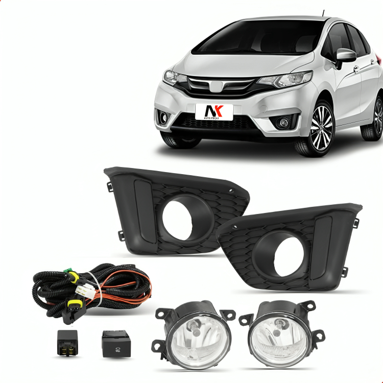 Kit Farol Milha Fit 2014 2015 2016 2017 Com grade Friso Preto