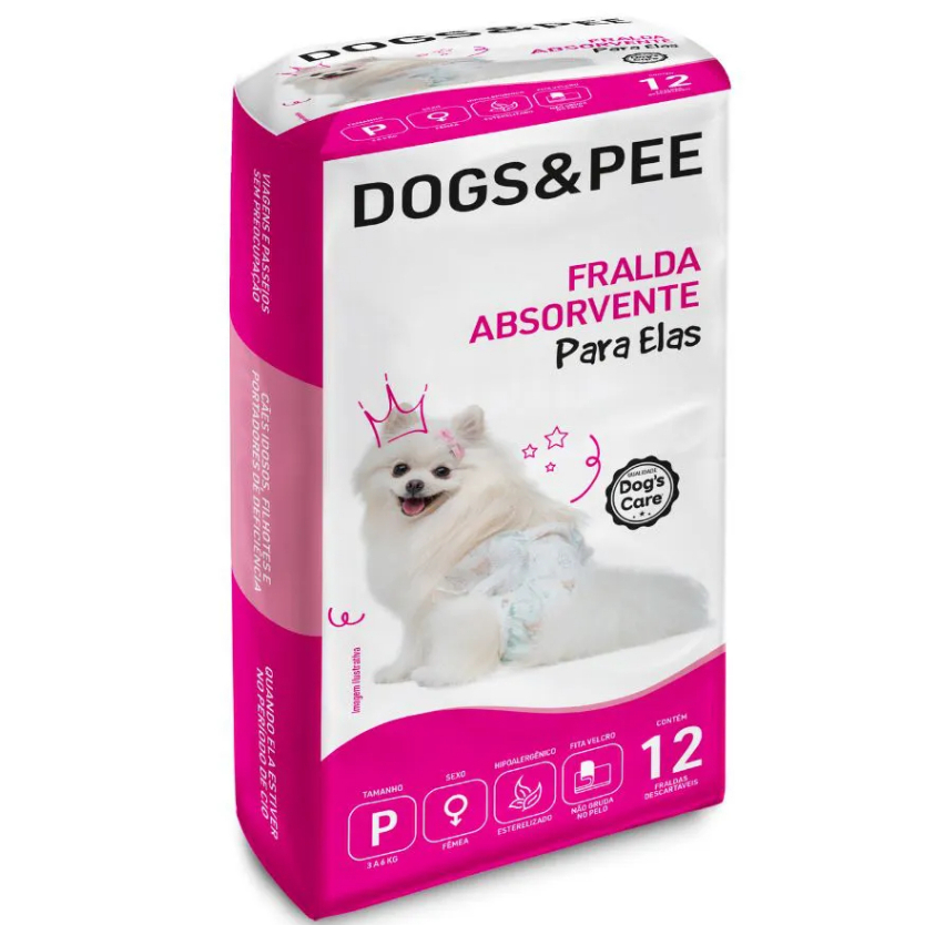 Fralda Higiênica Descartável Cães Fêmea Dogs & Pee  "P" -  12 Uni