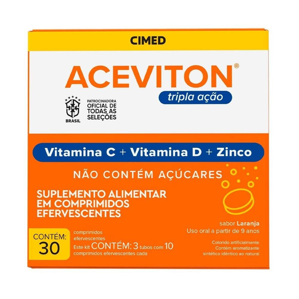 IMUNIDADE TOTAL! Aceviton Tripla Ação Cimed (Vitamina C + D + Zinco) – 30 Comprimidos Efervescentes