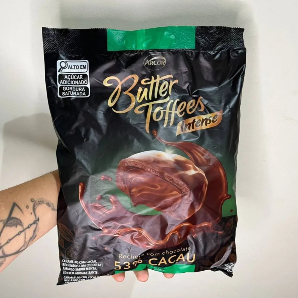 Kit 1,2Kg Bala Butter Toffes Intense 53% Cacau Sabor Menta Doce Chocolate Mastigável — imagem 2 de 2