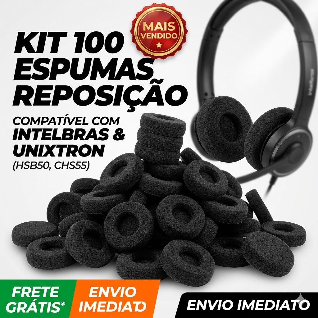 Kit 100 Espuma Para Headset Intelbras HSB50 CHS55 Unixtron Earset Atacado