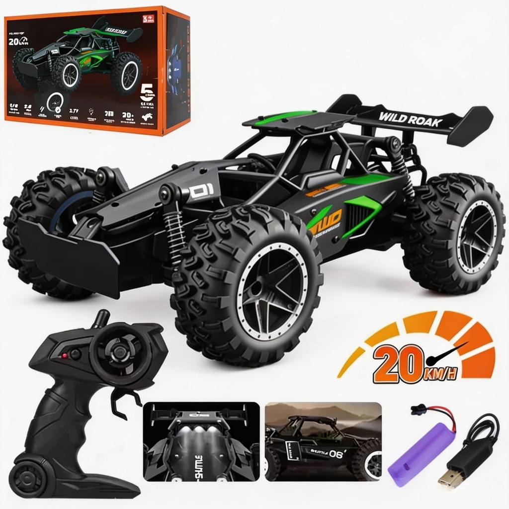 Carrinho Controle Remoto Recarregável Off-Road 2.4g Super RáPido 20km/H 1:16 Pneus Borrachudo