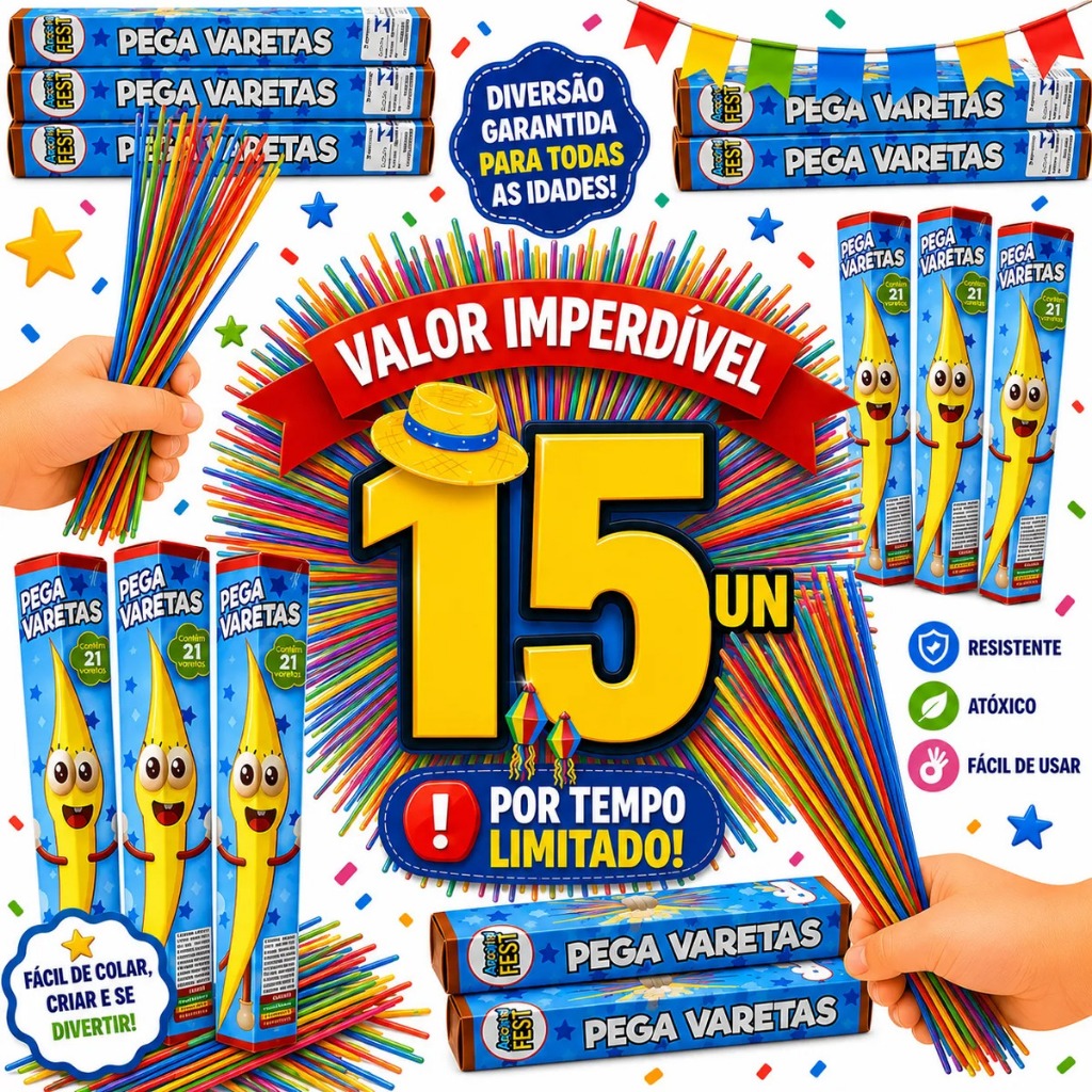 Kit 15 Jogo Pega Vareta Festa Brinde Presente Prenda Lembrancinha Criança Aniversário Brinquedo