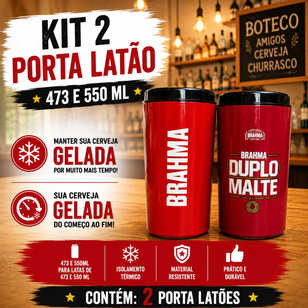 2 Porta Lata 473ml Suporte Cerveja Latão Brahma Duplo Malte