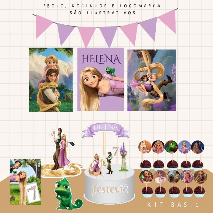 Kit festa em casa enrolados aniversário personalizado princesa rapunzel mesversário só um bolinho