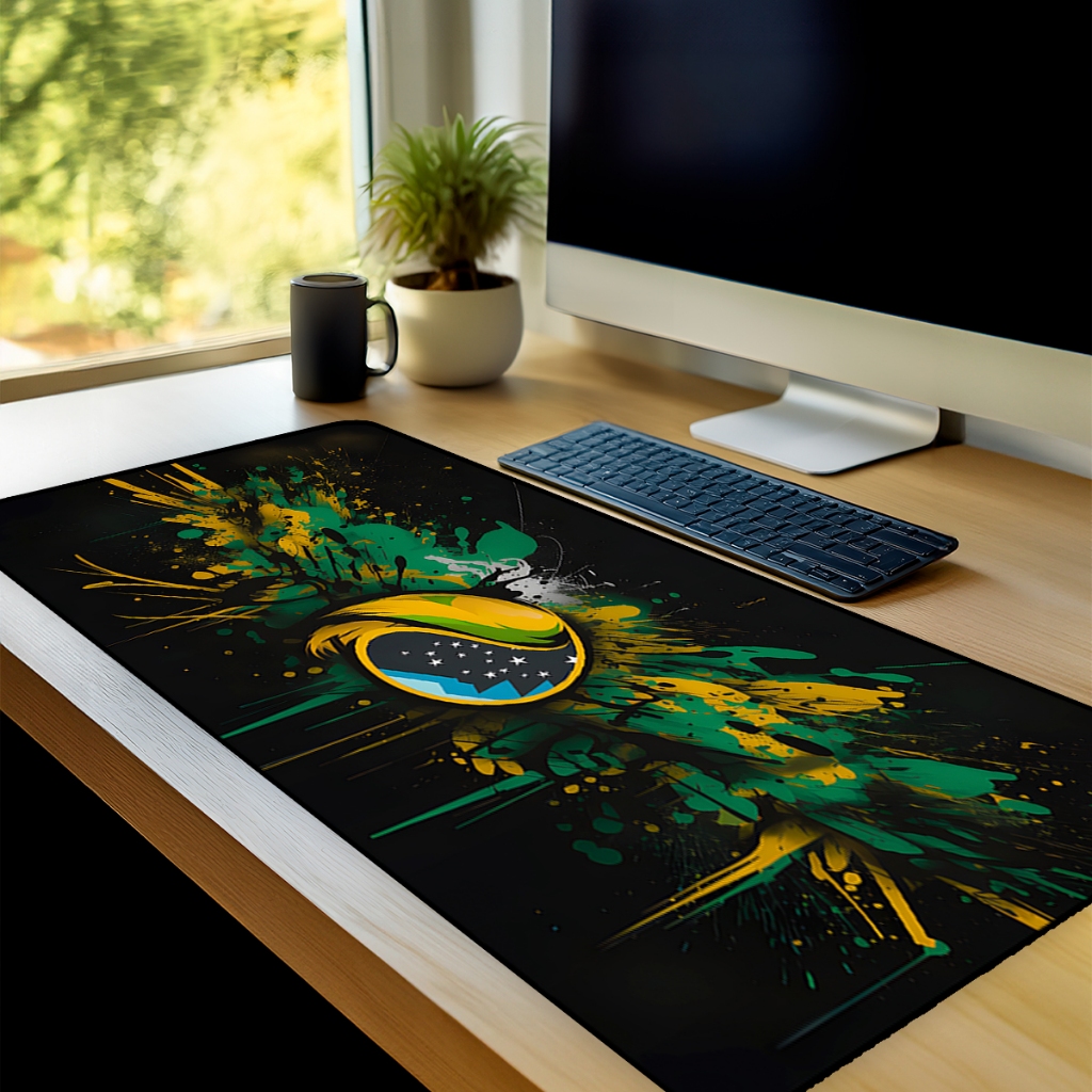 Mouse Pad Grande Gamer Brasil Copa Do Mundo 2026 65x30 Antiderrapante Borda Costurada