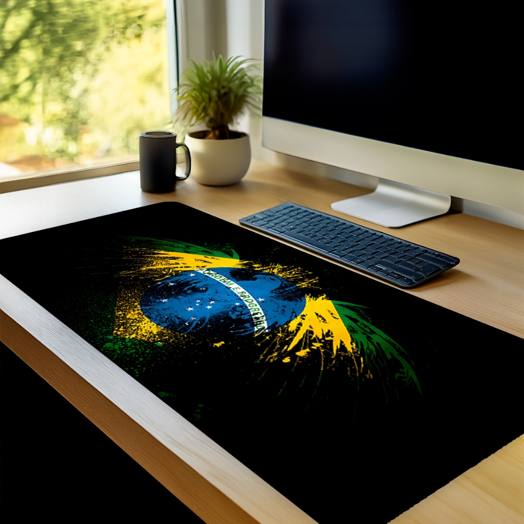 Mouse Pad Grande Gamer Brasil Copa Do Mundo 2026 65x30 70x35 80x35 90x40 90x50 120x60 Antiderrapante Borda Costurada.