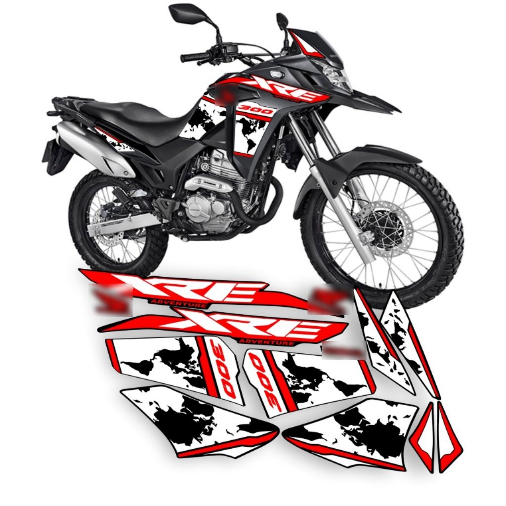 Kit Adesivos Compatível Com Xre 300 Adventure 2019 a 2024 Mapa Mundi Modelo Preta Laminado
