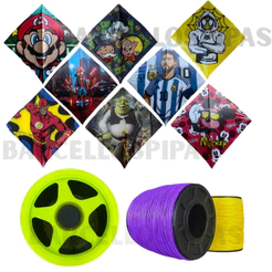 Pipa Papagaio Flechinha 35x35 Com 10un + 1 Mini Carretilha + 1 Linha Nylon 500 Jardas