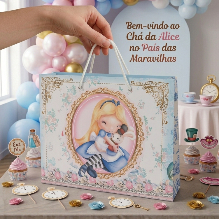 Sacolinha Personalizada Tema Alice No Pais Das Maravilhas | Lembrancinha Festa Infantil - PEGUE E MONTE - PRONTA ENTREGA