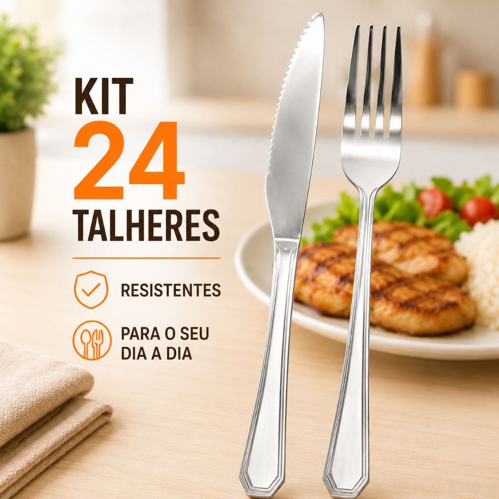 Kit 12 Faca De Churrasco e 12 Garfo De Mesa Faqueiro P/ Cozinha Utensílios