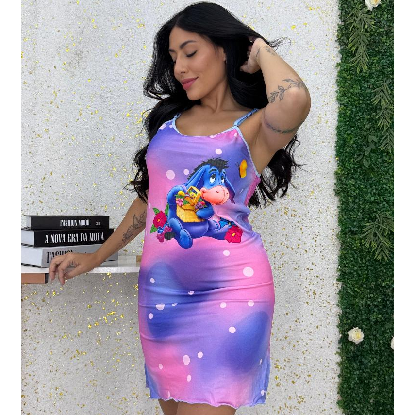 Camisola Vestido Pijama Estampado Moda Divertida Lingerie Para Dormir Feminina Conforto