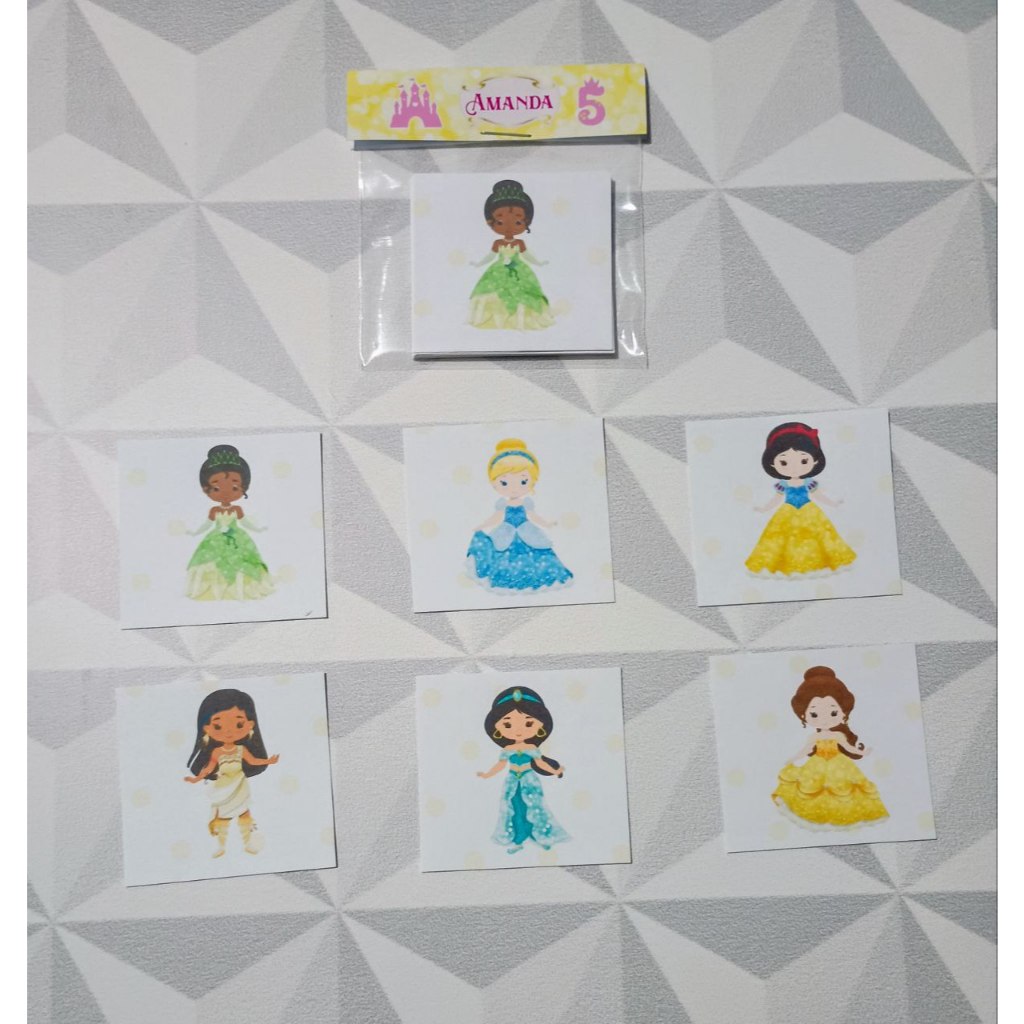 Jogo da Memória Personalizado 6 pares Lembrancinha Festa Aniversário Infantil Personalizados Princesas Cute