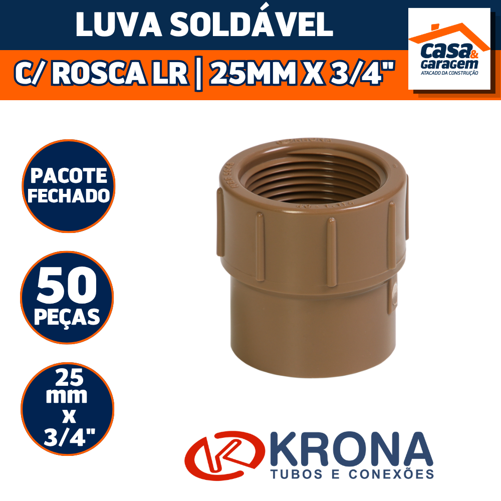 Kit Com 50 Luva Soldavel Com Rosca Lr 25mm X 3/4" 488 Krona