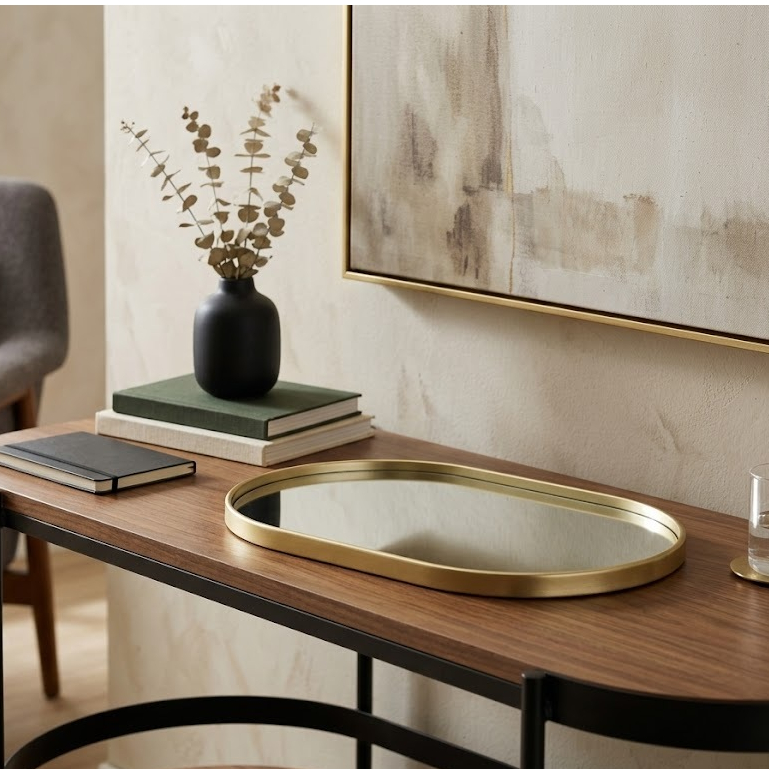 DECORAÇÃO ELEGANTE BANDEJA ESPELHADA DOURADA DE LUXO 30X20