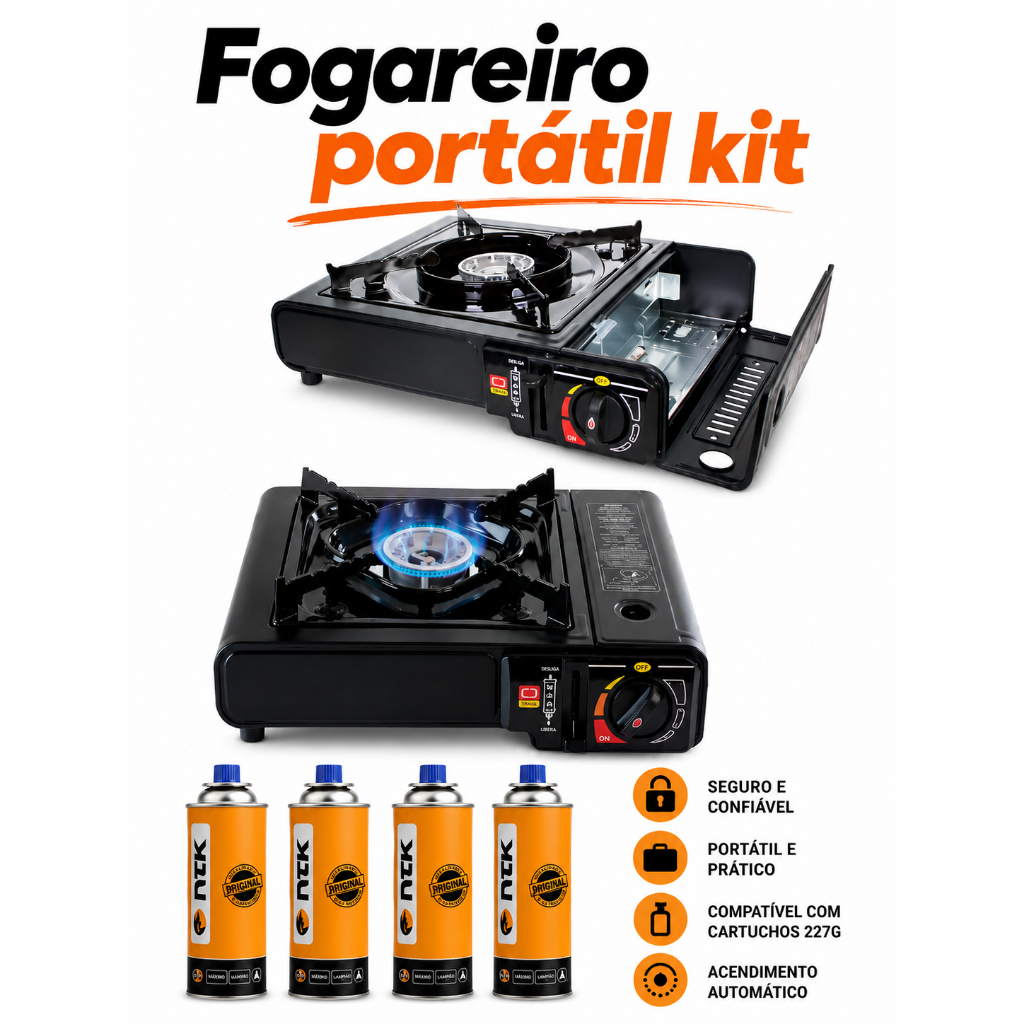 Fogareiro Portátil com Acendimento Automático + 4 Refis