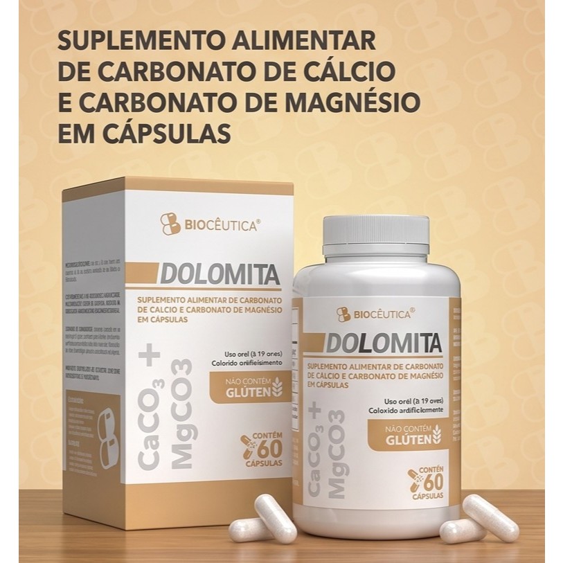 Dolomita Puro Cálcio e Magnésio Natural Biocêutica - 60 Caps Fortalece Ossos e Músculos Sem Glúten