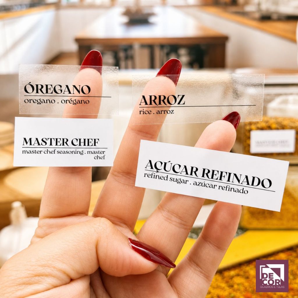 Kit Adesivos para Potes de Temperos e Mantimentos Vinil Transparente Á Prova D'água Estilo Dicionário
