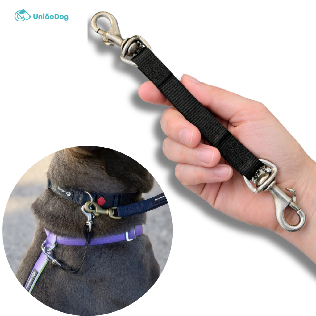 Backup de Segurança Para Cachorro Guia Coleira Peitoral Duplo Mosquetão Adestramento Treino Passeio