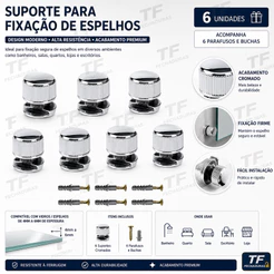 6 Unidades Botão Francês Para Espelho Abs (suporte para espelhos) Incluso Buchas e Parafusos-Fácil Instalação