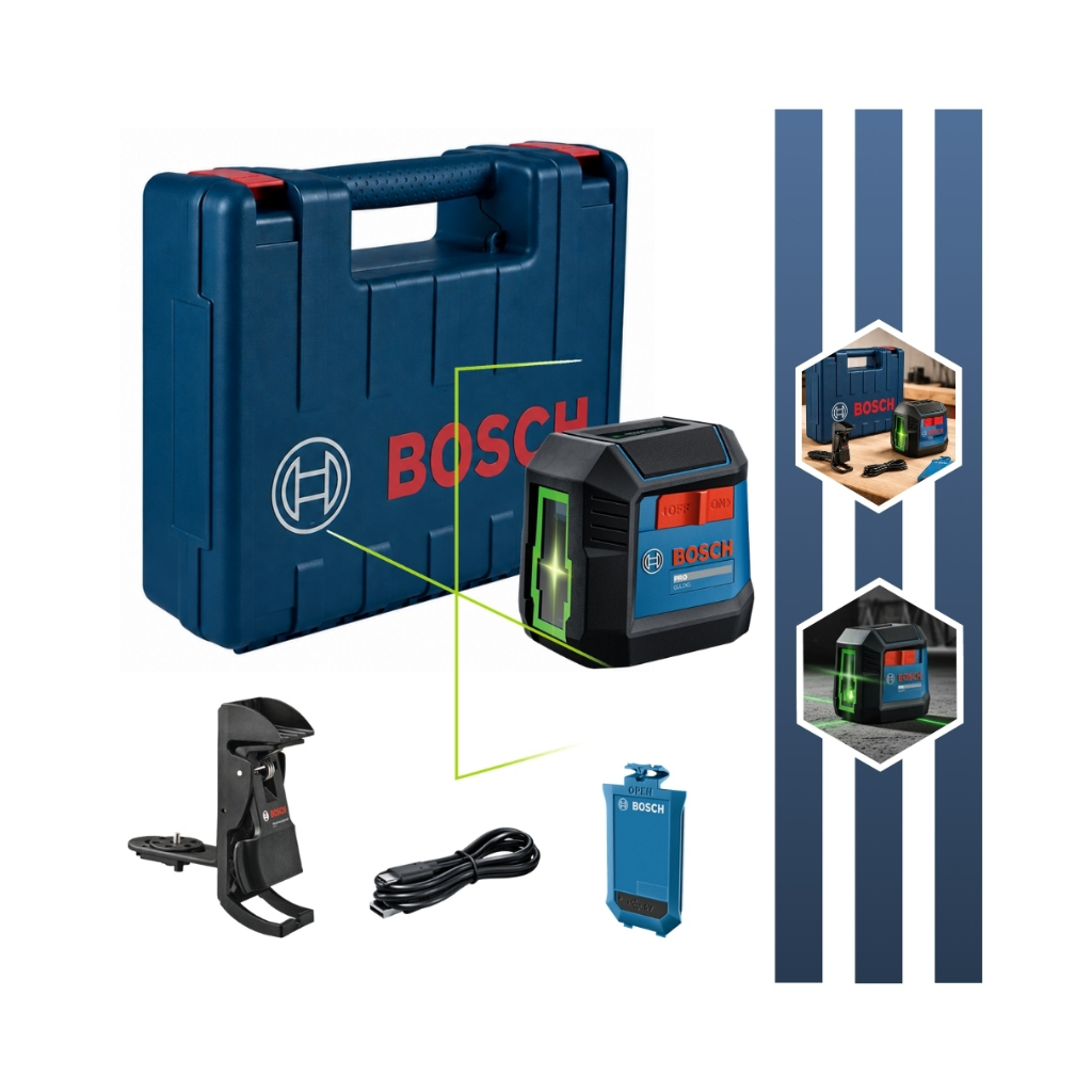 Nivel Laser GLL2XG 2 Linhas Verde Com Bateria Recarregável 20 Metros com Clip E Maleta Bosch