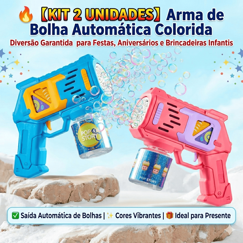 🔥【DIVERSÃO EM FESTAS】Arma de Bolha de Sabão Colorida, Máquina Automática para Festas, Aniversários e Diversão Infantil