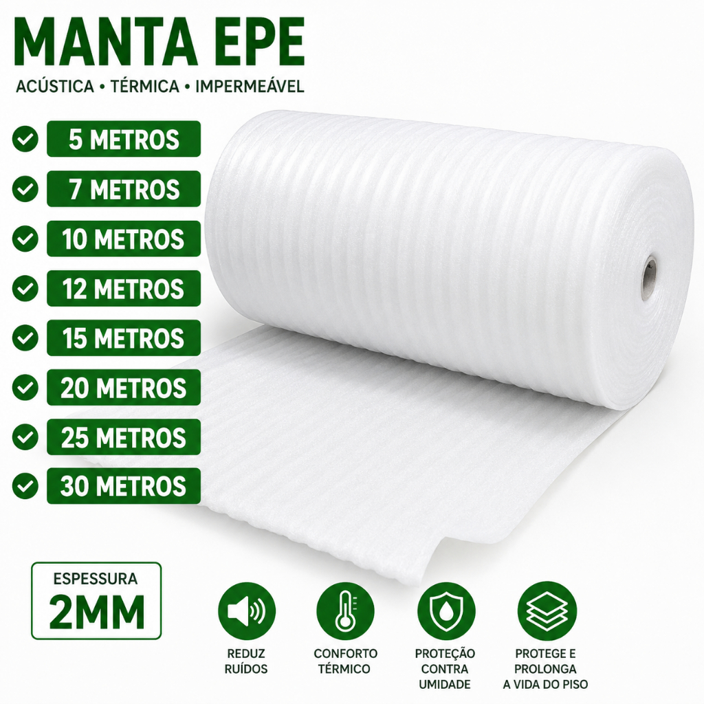 Manta De Polietileno Expandido 2mm Para Piso Laminado Eucafloor Durafloor Artens Contrapiso Isolante Térmico e Acústico