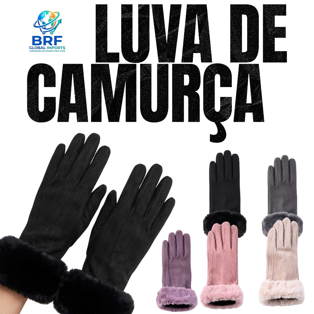 Luva Feminina Elegante Camurça para Frio Outono Inverno