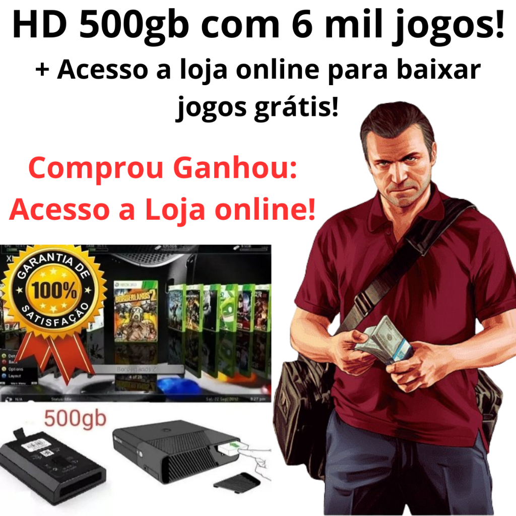 HD 500gb Xbox 360 com destrave RGH c/ 6000 Jogos + site para baixar jogos grátis