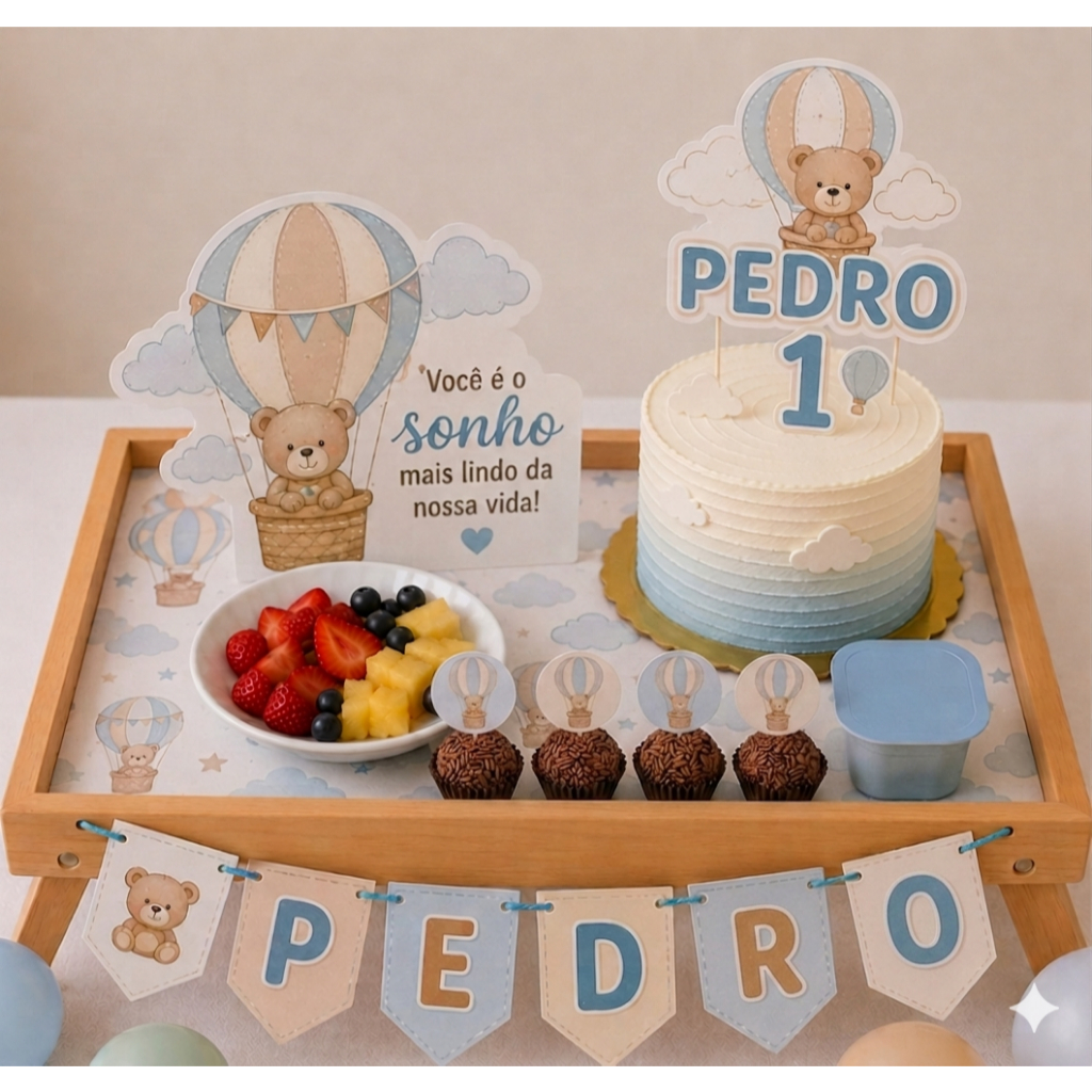 Kit decoração festa cafe da manha na bandeija personalizado URSINHO BALOEIRO