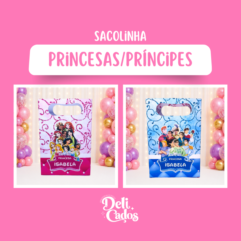 SACOLINHA PERSONALIZADA PARA LEMBRANCINHAS PRINCESAS DA DISNEY PRÍNCIPES DA DISNEY | SACOLA PERSONALIZADA | SURPRESA