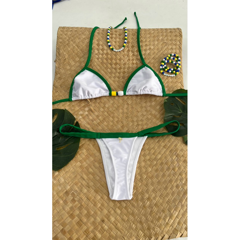conjunto de biquíni do Brasil 🇧🇷 fio dental sem bojo com acessórios no entre meio,biquíni para bronze ,biquíni do verão