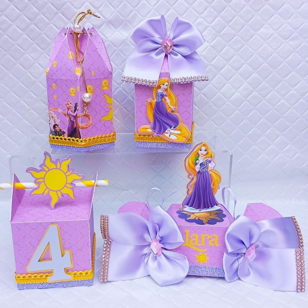 Kit Caixas RAPUNZEL LUXO Personalizados Lembrancinha de festa infantil aniversário