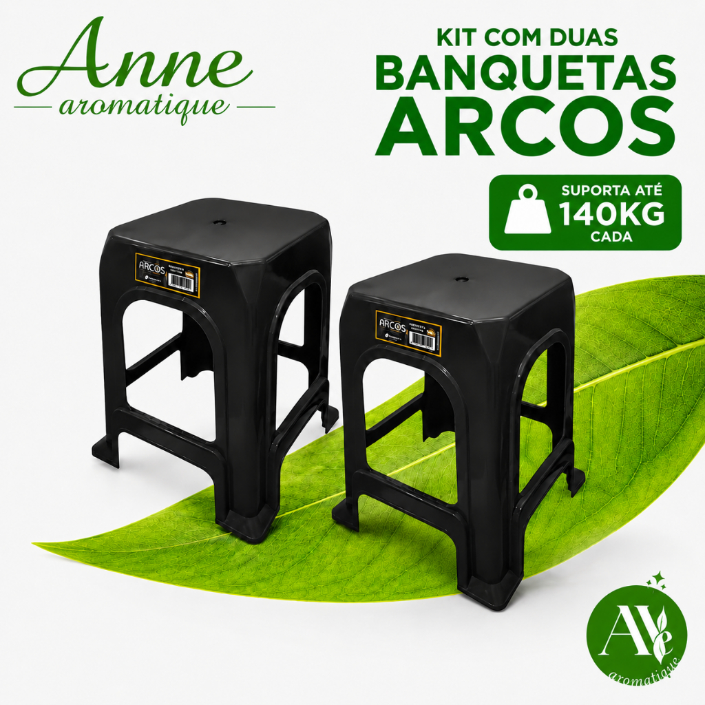 Kit Com 02 Banquetas Plástico Banco Resistente Suporta Até 140 Kg Premium Casa Empresa