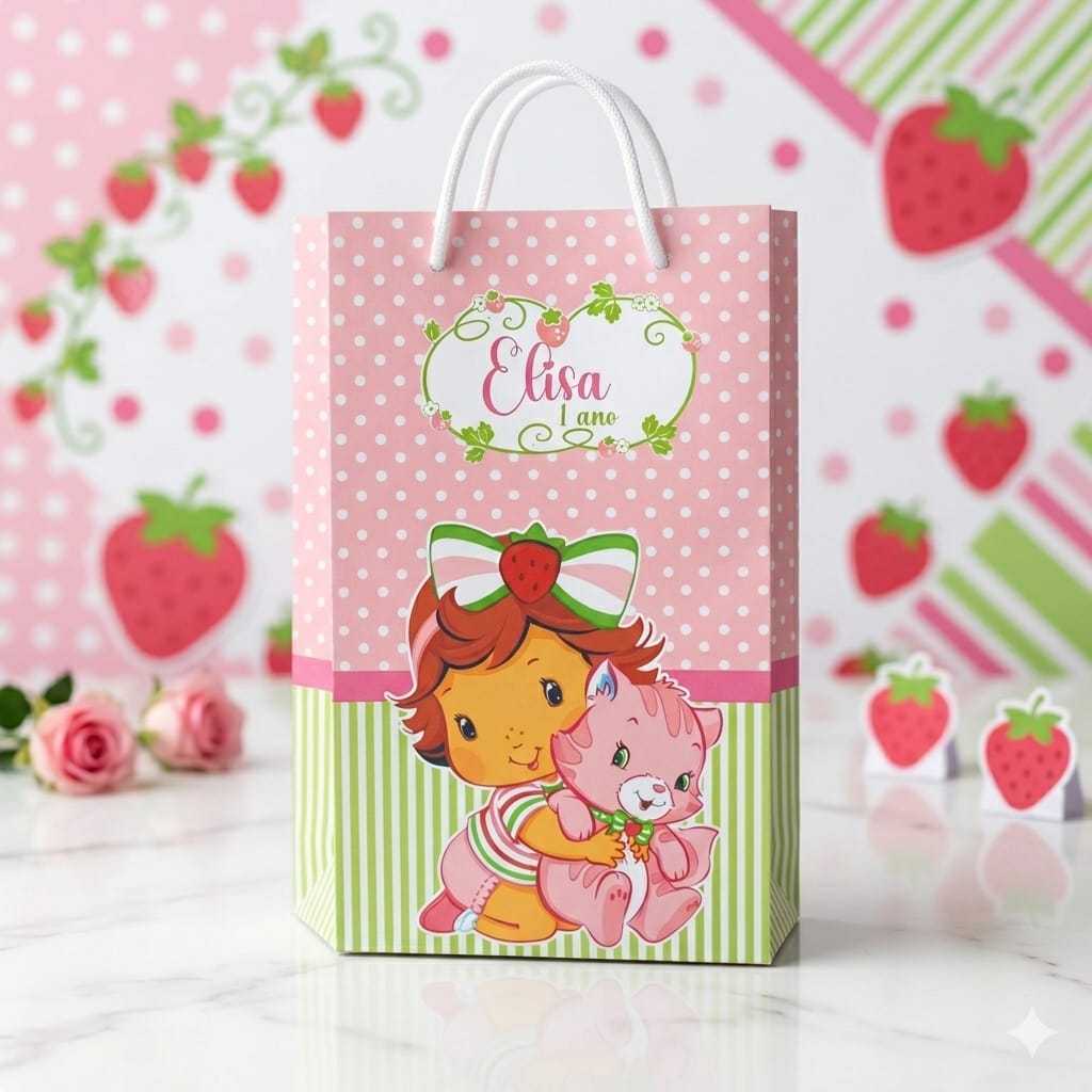 Sacolinha Surpresa Personalizada / PEGUE MONTE Tam. M, Moranguinho Baby Menina/ lembrancinha infantil, Festa Infantil