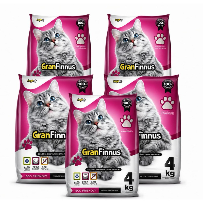 Kit 5 Areias Sanitárias  para Gatos - Mimo Cat GranFinnus - Antiodor, Alta Absorção 20kg