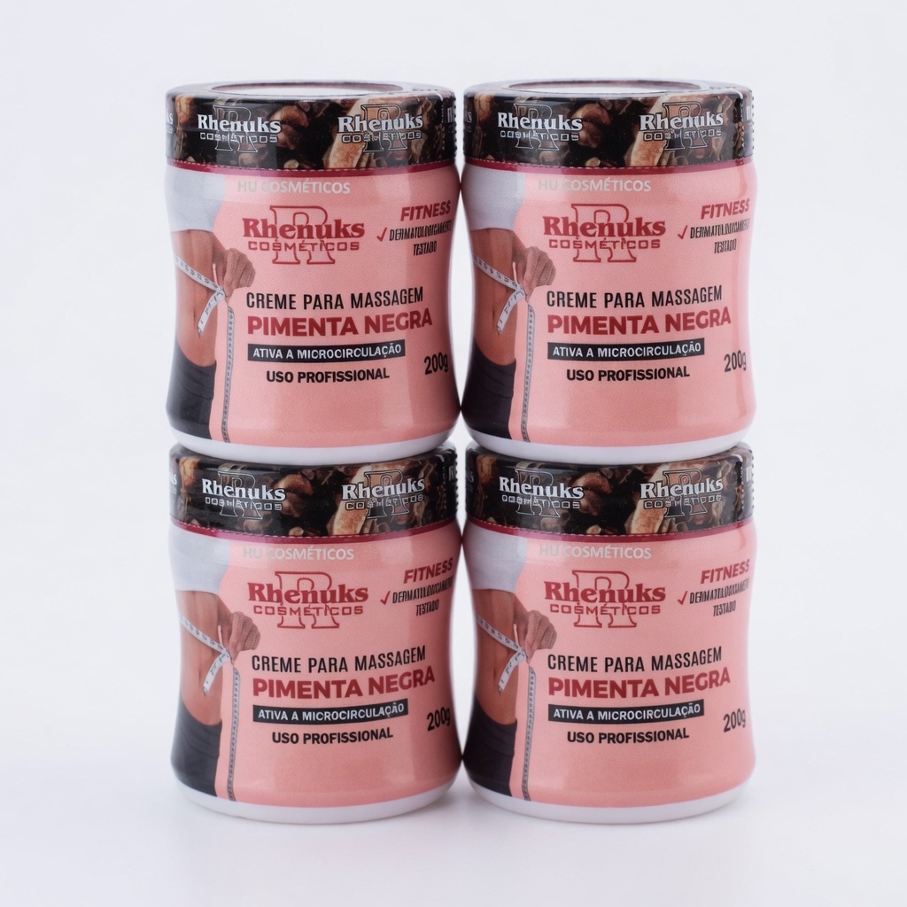 Kit 4 Creme Redutor de Medidas Pimenta Negra Rhenuks 200g Modelador Corporal