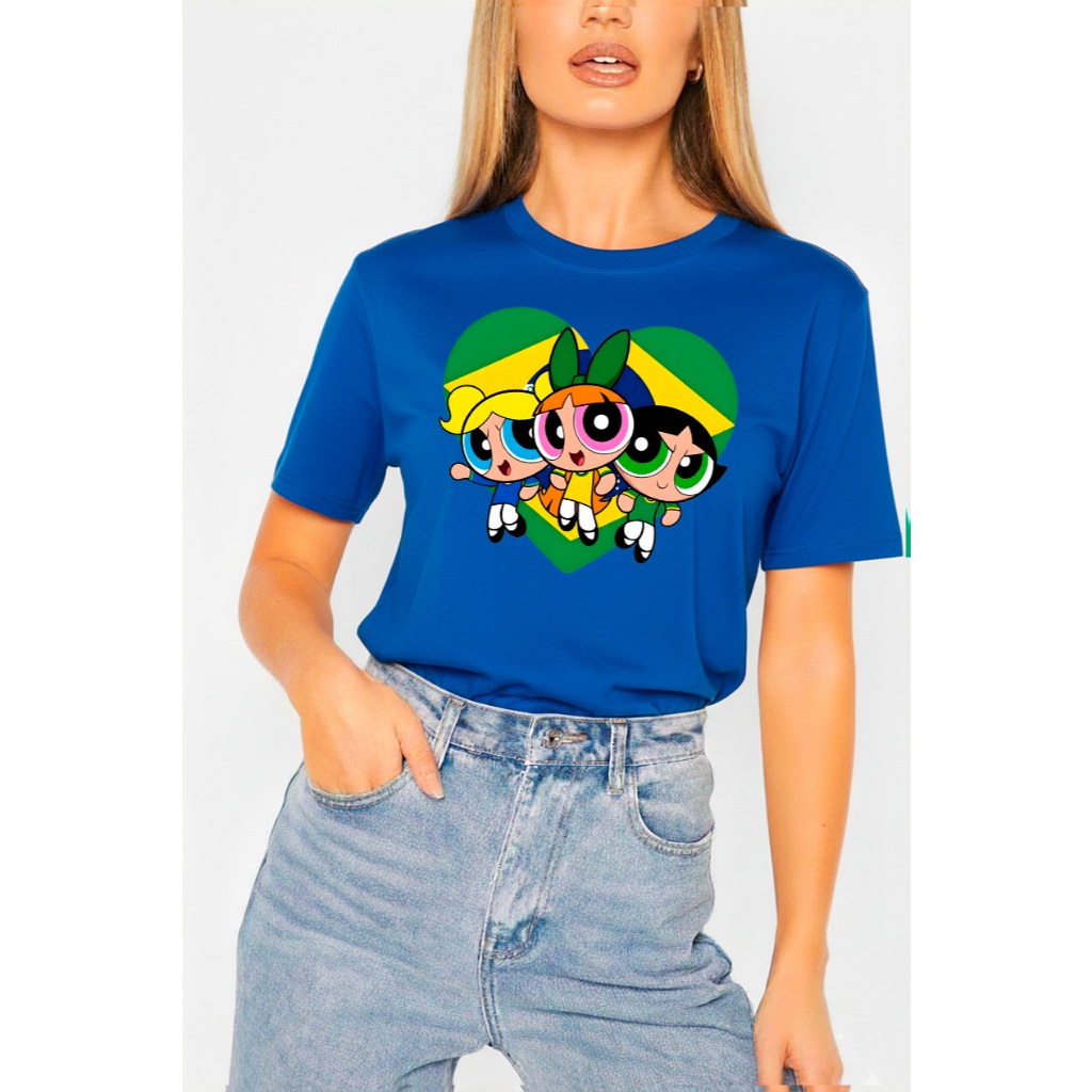 Camiseta Feminina Estampa Coração Brasil Super Poderosa 100% Algodão Confortável P ao GG