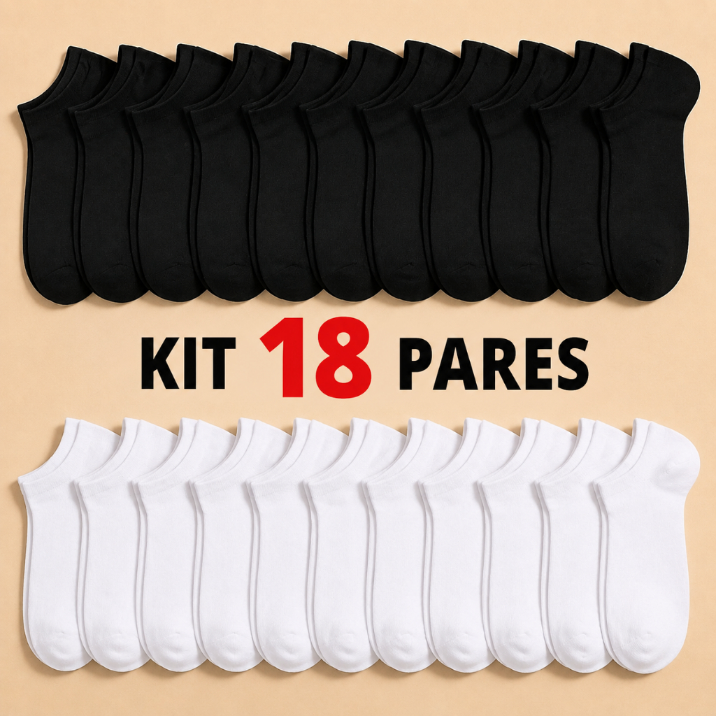 Kit 18 Pares Meias Curtas Soquete Invisível Unissex Confortáveis e Respiráveis