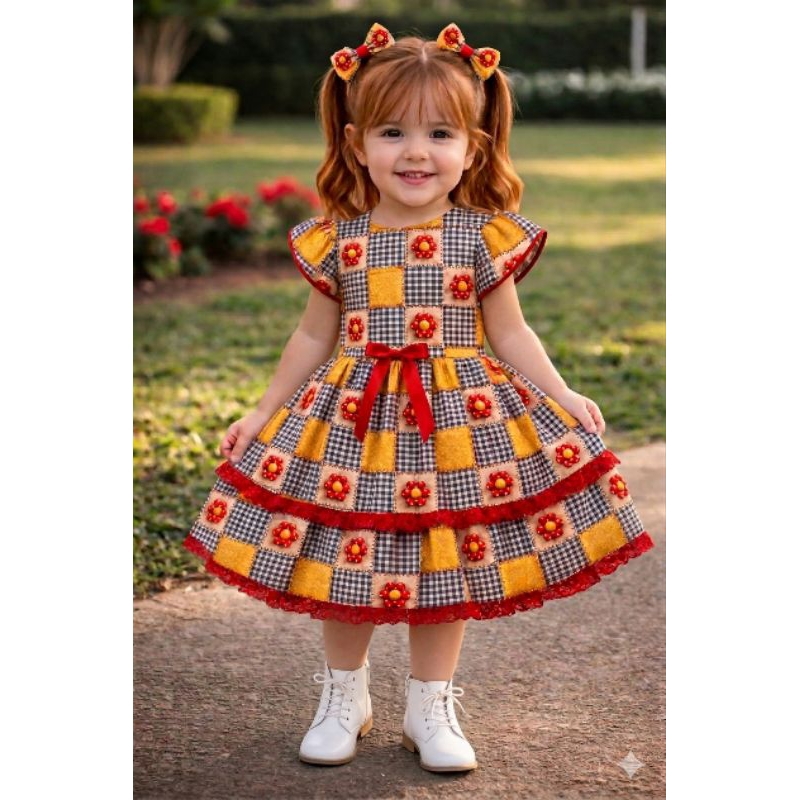 vestido caipira para bebês menina festa junina