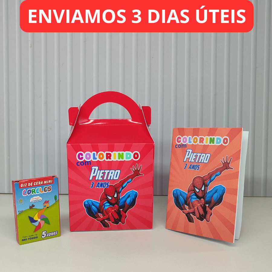 Maletinha Personalizada Homen Aranha + Mini Livro + Giz de Cera kit Lembrancinha