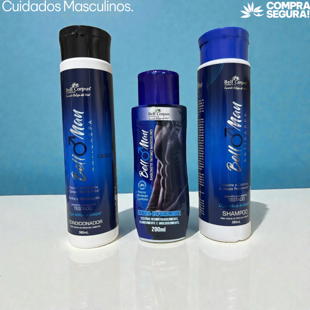 Kit Marido Masculino Shampoo e Condicionador Anticaspa Sabonete Íntimo de Brinde BellMan BellCorpus