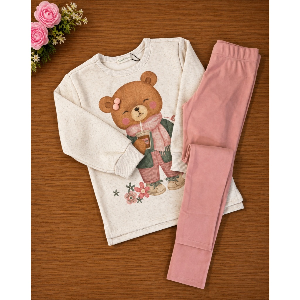 Conjunto Blusão Over Moletom Linho Pelúcia Calça Legging Canelado 89572 Kukiê Infantil Menina