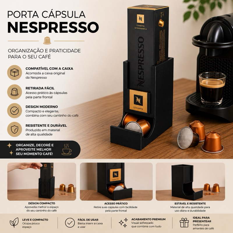 Suporte e Dispenser compacto de cápsulas de café expresso compatível com Nespresso e Starbucks