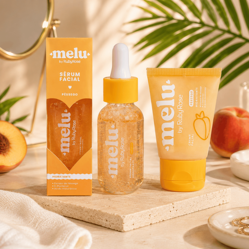 Kit Skin Care Sérum Facial + Creme Facial Pêssego Melu Ruby Rose