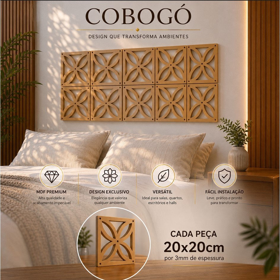 Cobogo MDF Premium Placa Vazada Biombo 20x20cm - Envio em 24Hrs