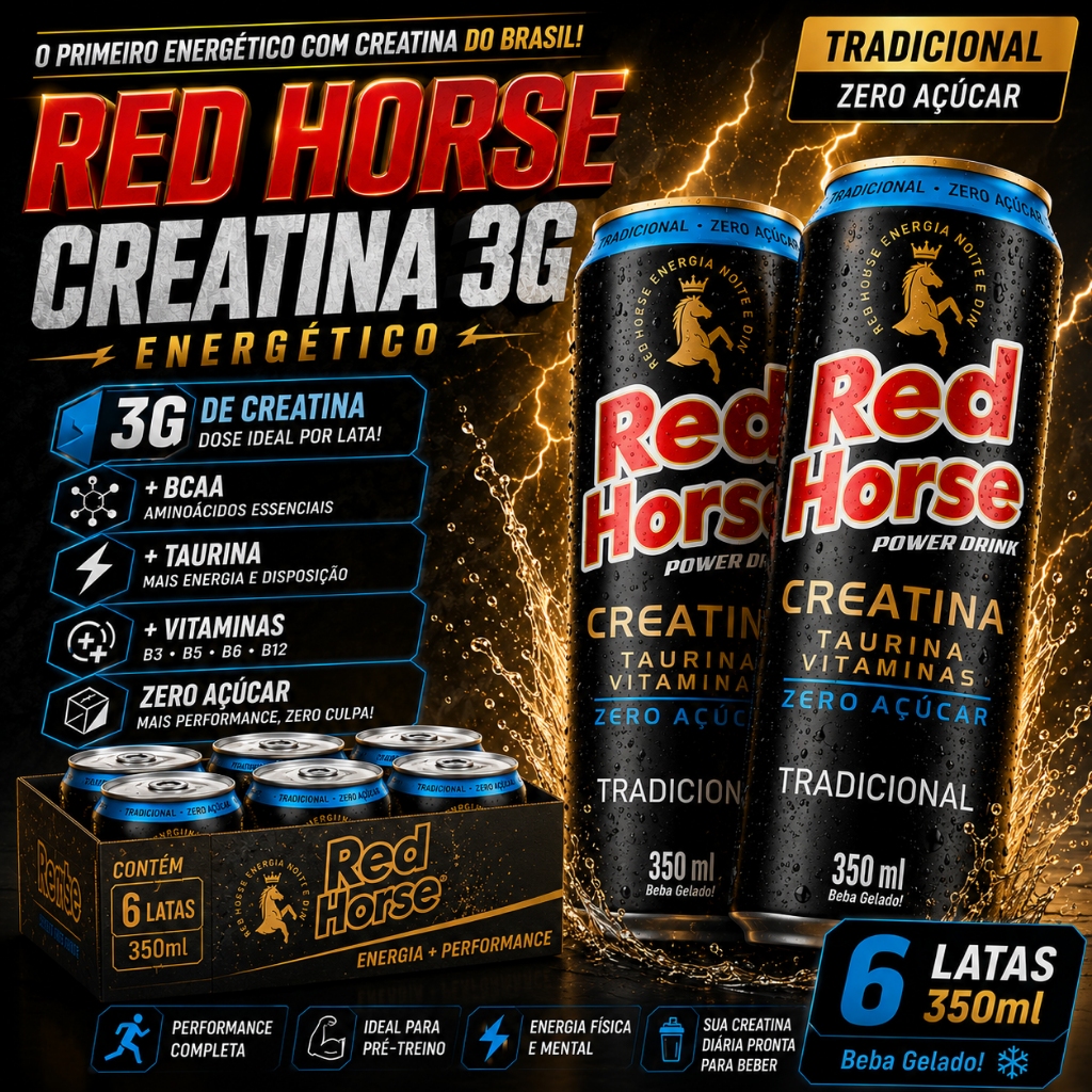 Vermelho Horse Creatina 3G Tradicional Zero Açúcar