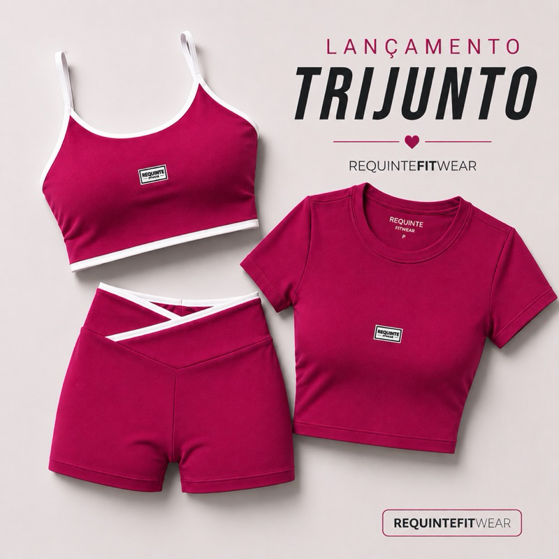 Conjunto Fitness Feminino Academia 3 Peças Top Cruzado Cropped Short Trio Rosa | Requinte Fitwear