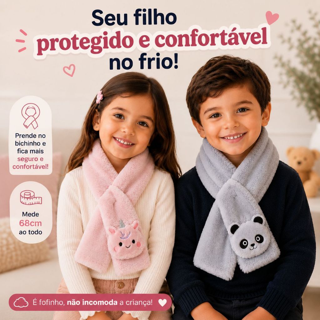 Cachecol Infantil de Pelúcia Quentinho Sortido Menino Menina